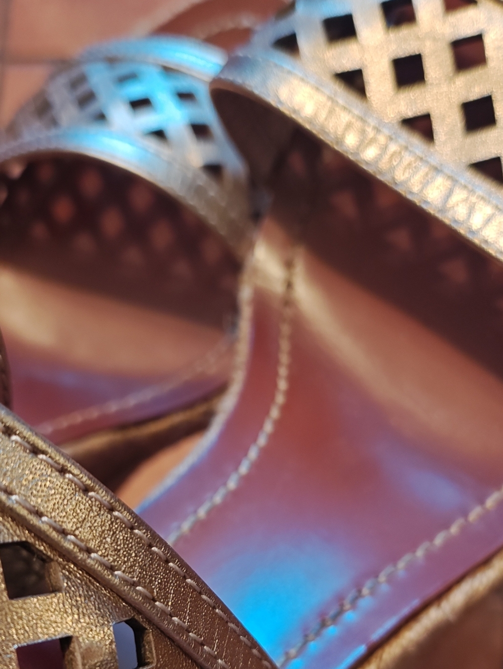 Tory Burch Metallic Bronze Laser-Cut Wedge Sandals - Picture 6 of 8